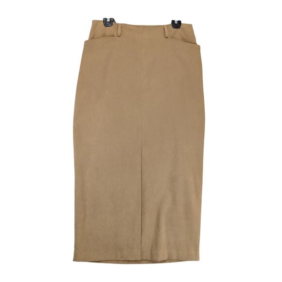 Liz Claiborne Sport Tan Faux Suede Pencil Midi Skirt Sz 12 31" W 15" Front Slit - Picture 1 of 10